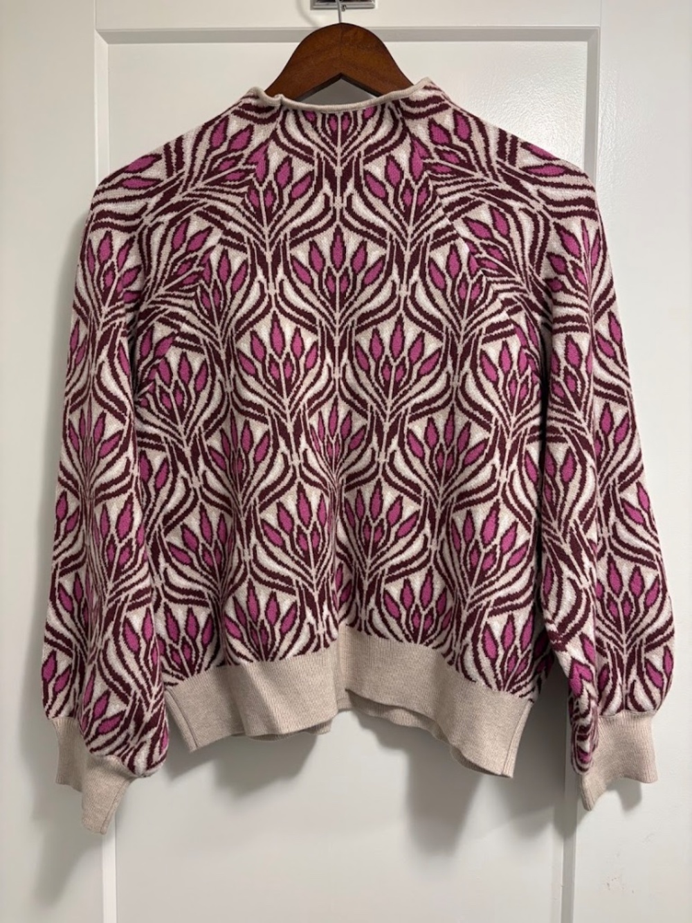 Maeve by Anthropologie Carys Mock Neck Sweater Retro Floral Art Nouveau Purple - Picture 5 of 5